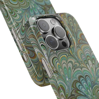 Deep Green Peacock Italian Marbled Design, Italy Feather Phone Case, Multi-Color, Slim Phone Cases, Case-Mate IPHONE16 and all sizes