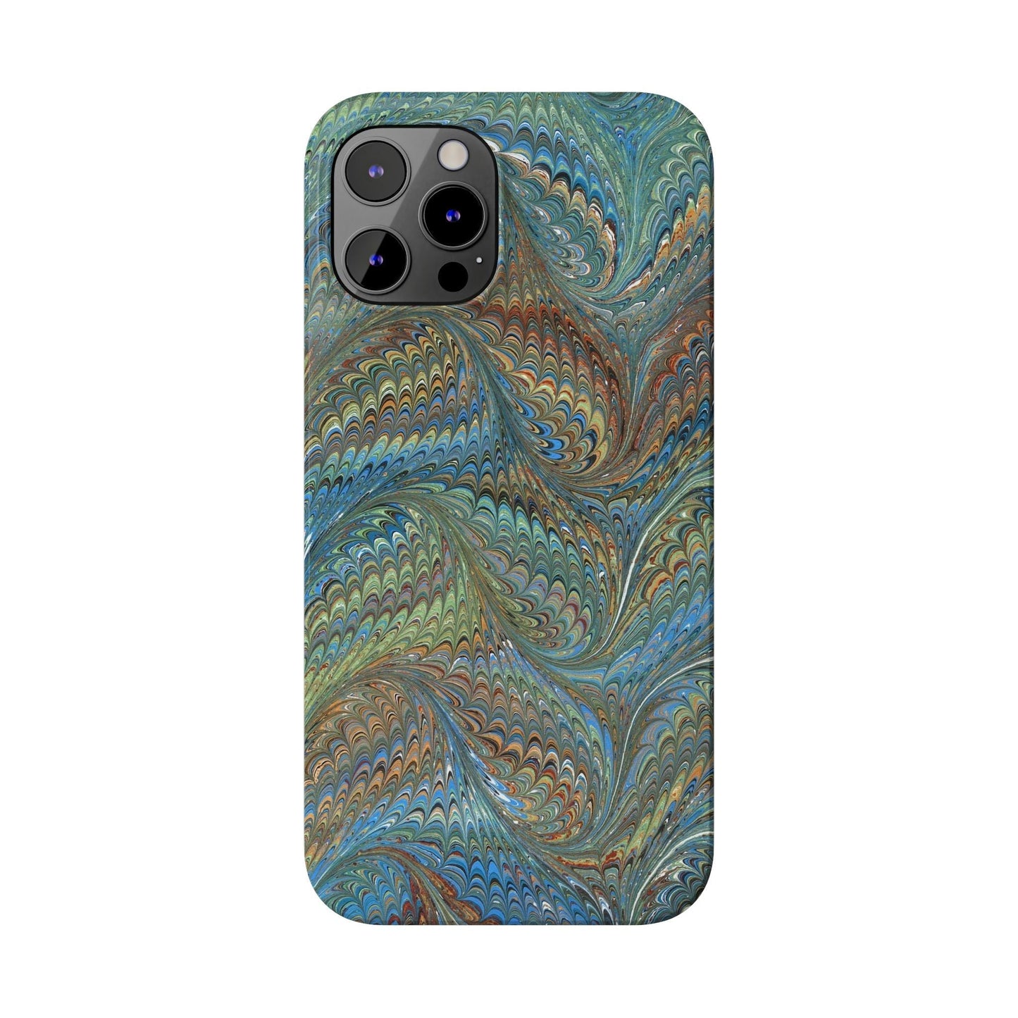 Blue and Green Italian Marbled Swirl Design, Italy Feather Phone Case, Multi-Color, Slim Phone Cases, Case-Mate IPHONE16 and all sizes