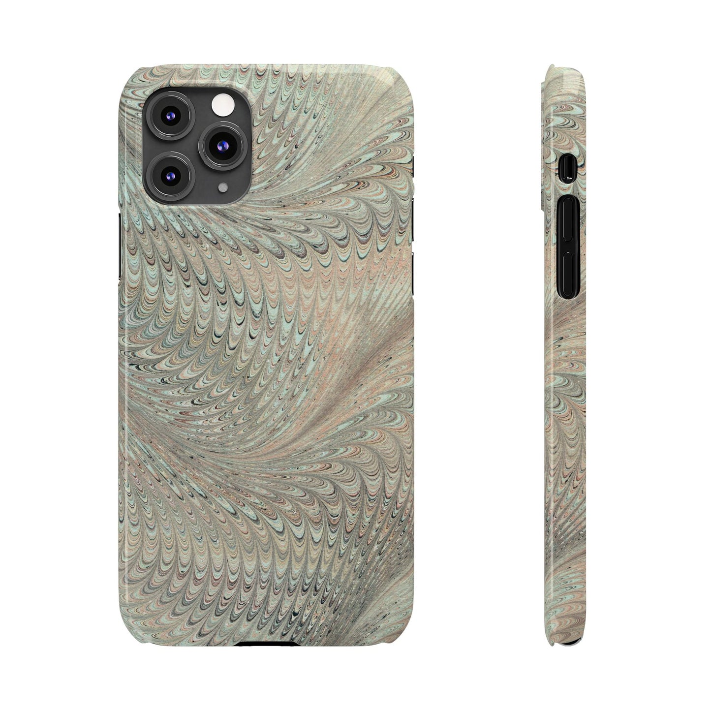 Marbled VIntage Design, Italian Feather Phone Case, Green Hues, Mint, Beige, Neutrals, Slim Phone Cases, IPHONE16 and all sizes
