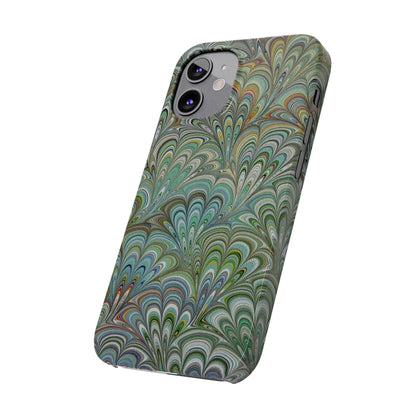 Deep Green Peacock Italian Marbled Design, Italy Feather Phone Case, Multi-Color, Slim Phone Cases, Case-Mate IPHONE16 and all sizes