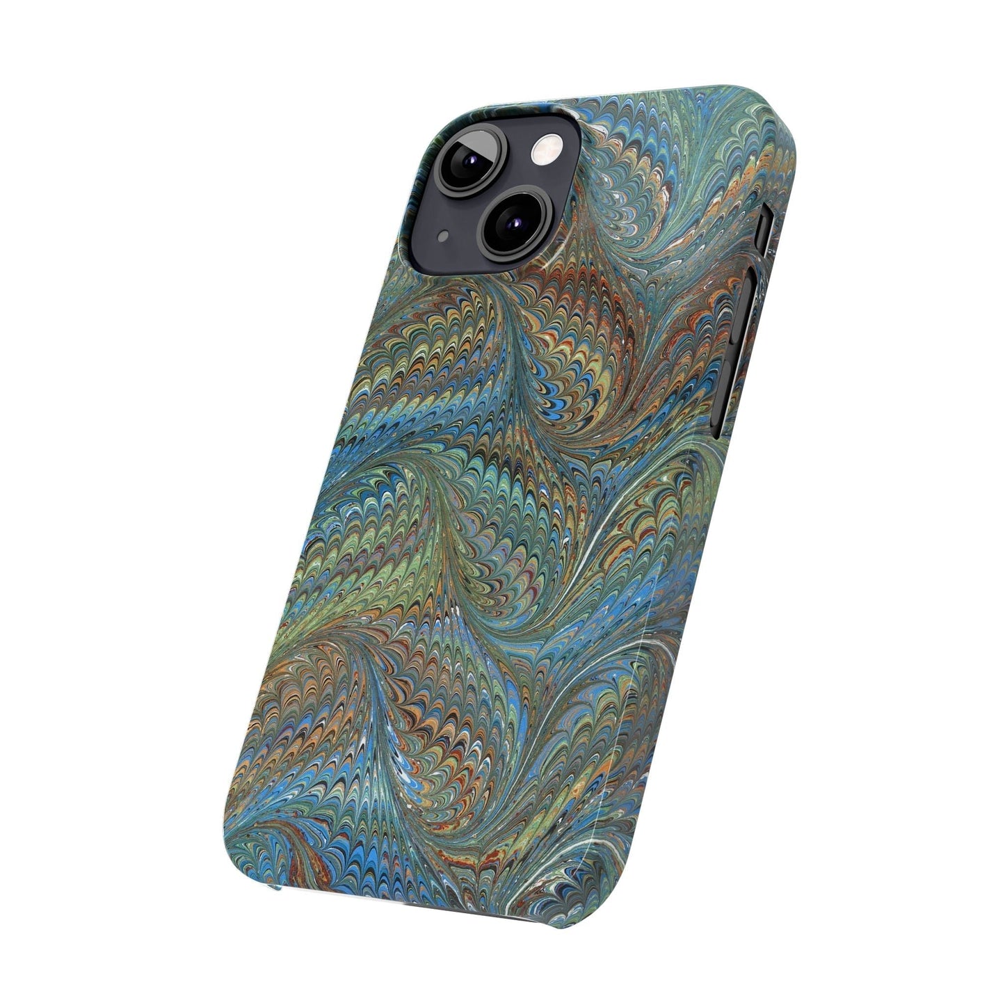 Blue and Green Italian Marbled Swirl Design, Italy Feather Phone Case, Multi-Color, Slim Phone Cases, Case-Mate IPHONE16 and all sizes