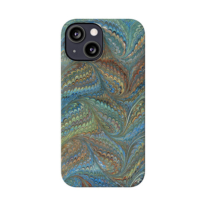 Blue and Green Italian Marbled Swirl Design, Italy Feather Phone Case, Multi-Color, Slim Phone Cases, Case-Mate IPHONE16 and all sizes