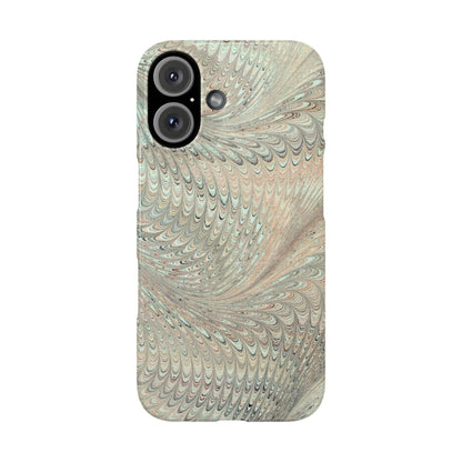 Marbled VIntage Design, Italian Feather Phone Case, Green Hues, Mint, Beige, Neutrals, Slim Phone Cases, IPHONE16 and all sizes