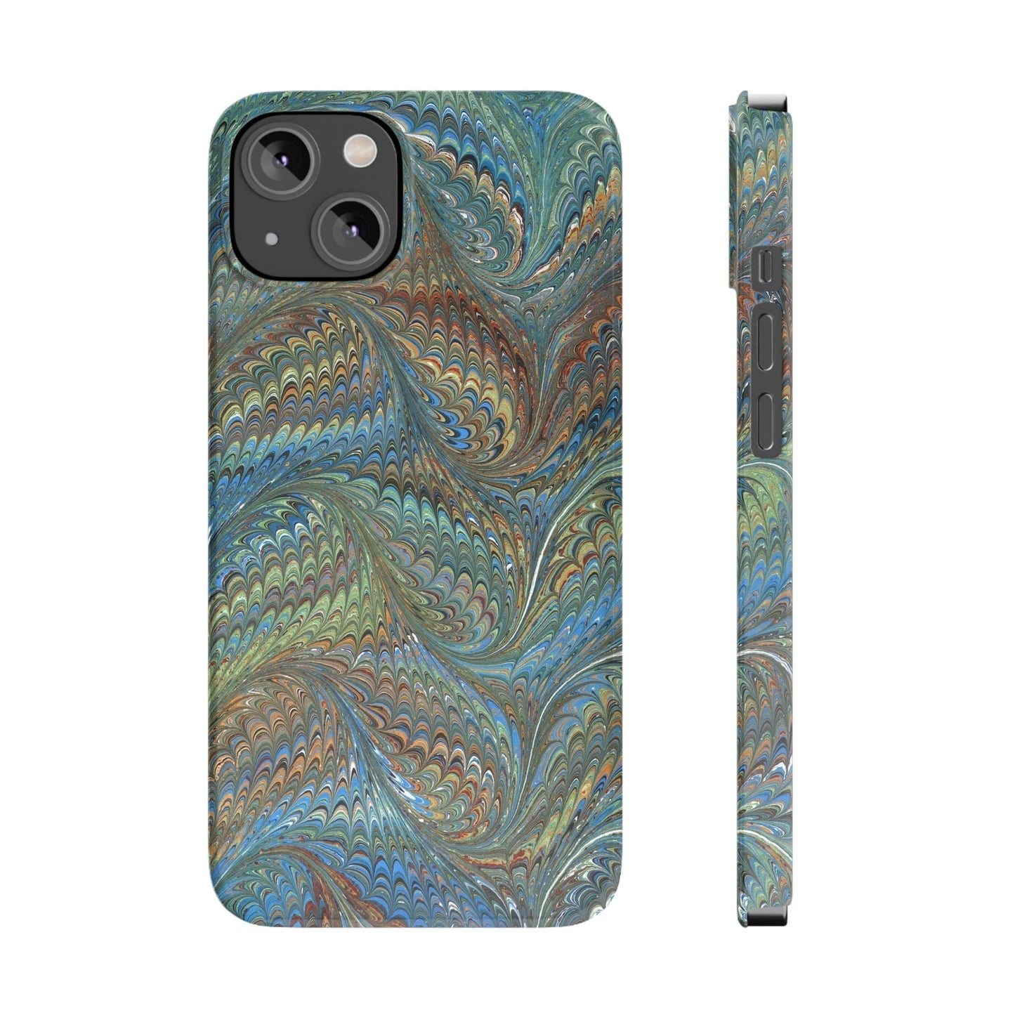 Blue and Green Italian Marbled Swirl Design, Italy Feather Phone Case, Multi-Color, Slim Phone Cases, Case-Mate IPHONE16 and all sizes