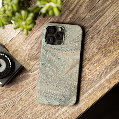 Marbled VIntage Design, Italian Feather Phone Case, Green Hues, Mint, Beige, Neutrals, Slim Phone Cases, IPHONE16 and all sizes
