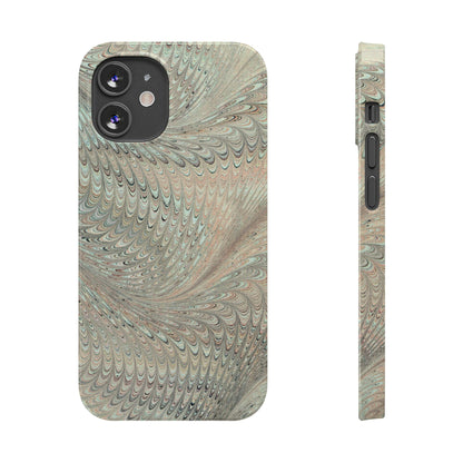 Marbled VIntage Design, Italian Feather Phone Case, Green Hues, Mint, Beige, Neutrals, Slim Phone Cases, IPHONE16 and all sizes