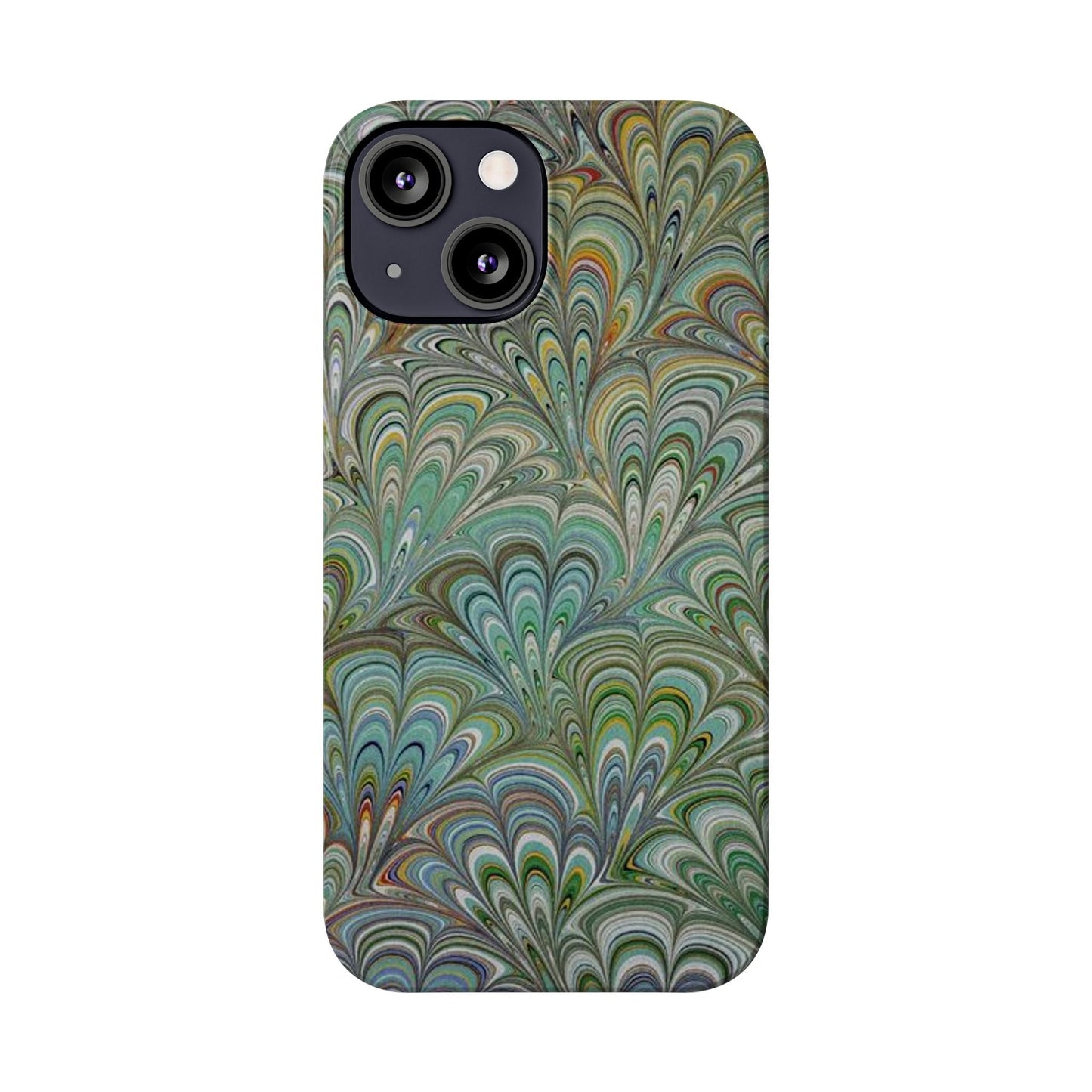 Deep Green Peacock Italian Marbled Design, Italy Feather Phone Case, Multi-Color, Slim Phone Cases, Case-Mate IPHONE16 and all sizes