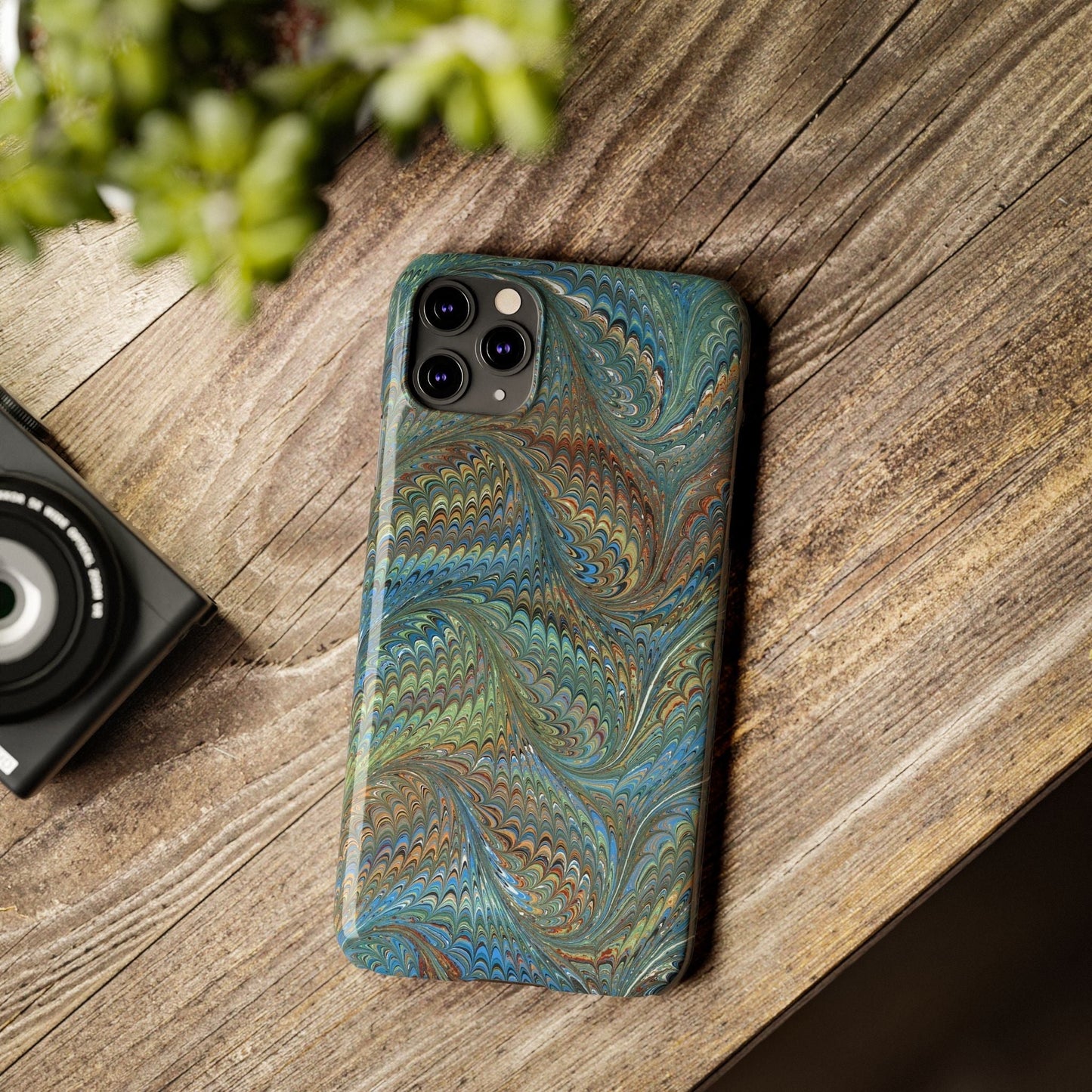 Blue and Green Italian Marbled Swirl Design, Italy Feather Phone Case, Multi-Color, Slim Phone Cases, Case-Mate IPHONE16 and all sizes