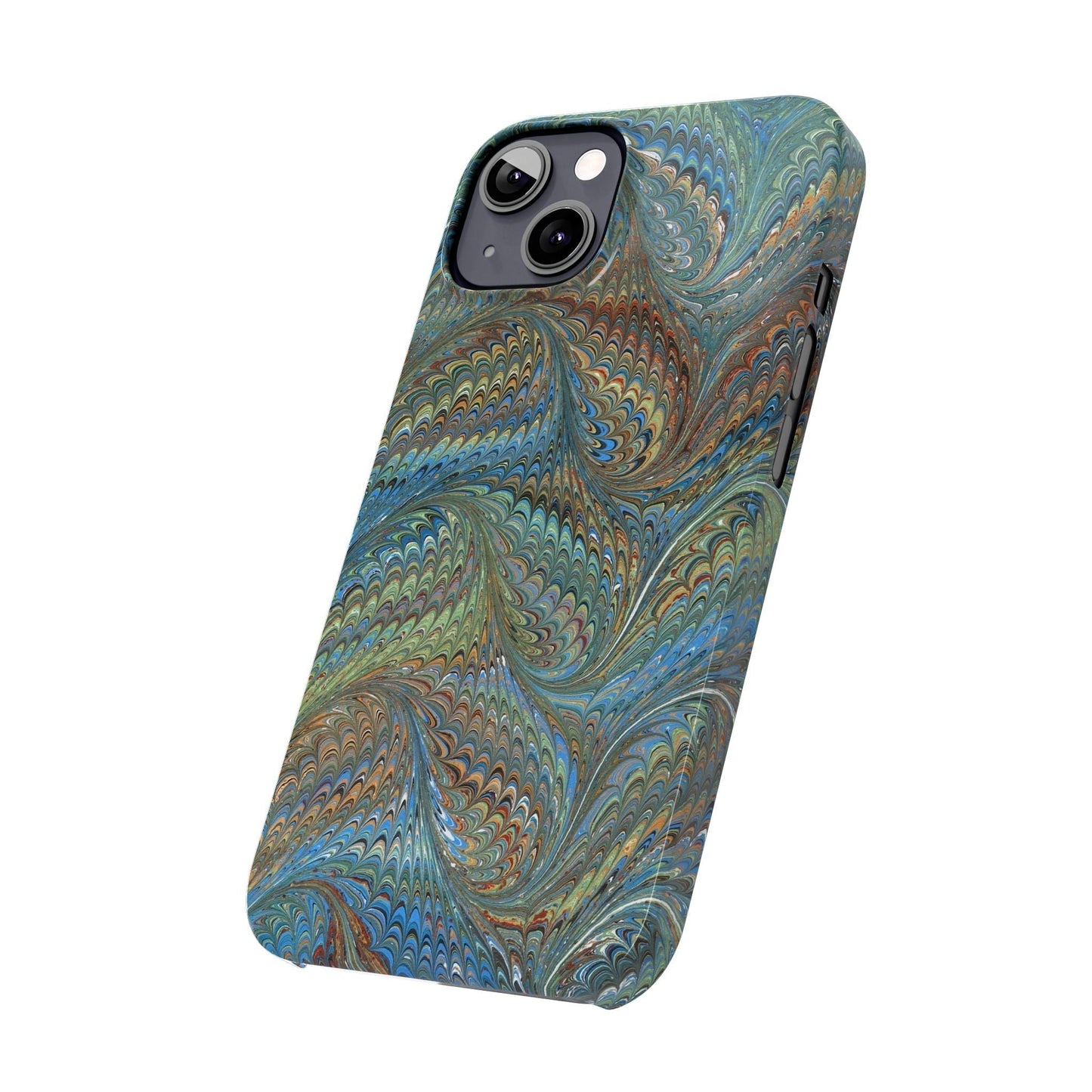 Blue and Green Italian Marbled Swirl Design, Italy Feather Phone Case, Multi-Color, Slim Phone Cases, Case-Mate IPHONE16 and all sizes